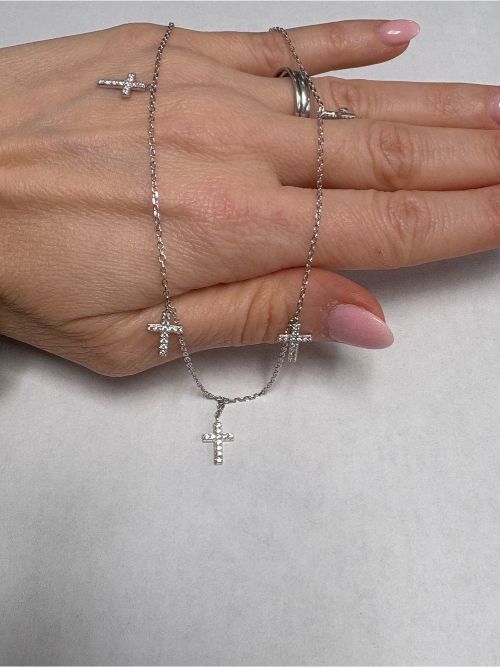 Suzy Levian Sterling Silver CZ Cross Station Necklace NWT